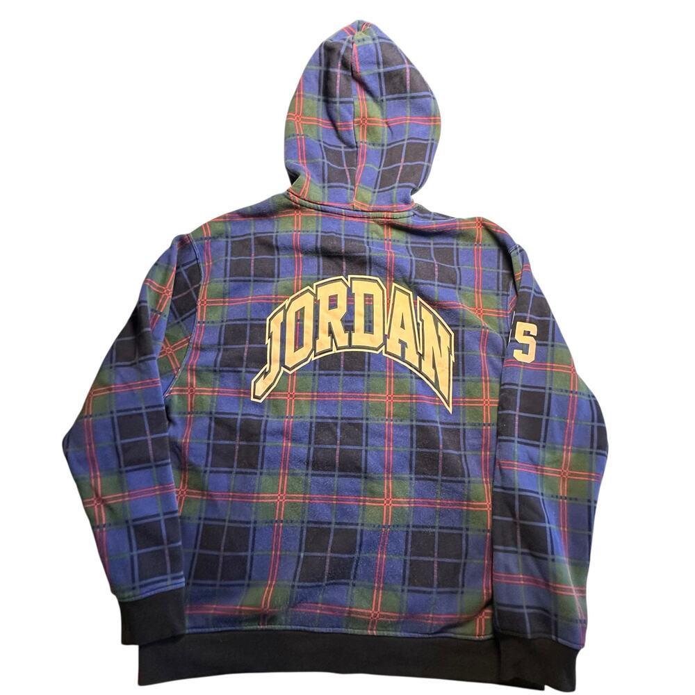 Air Jordan Flight 85 Tartan Blue Green Plaid Pullover Streetwear Hoodie Cozy L